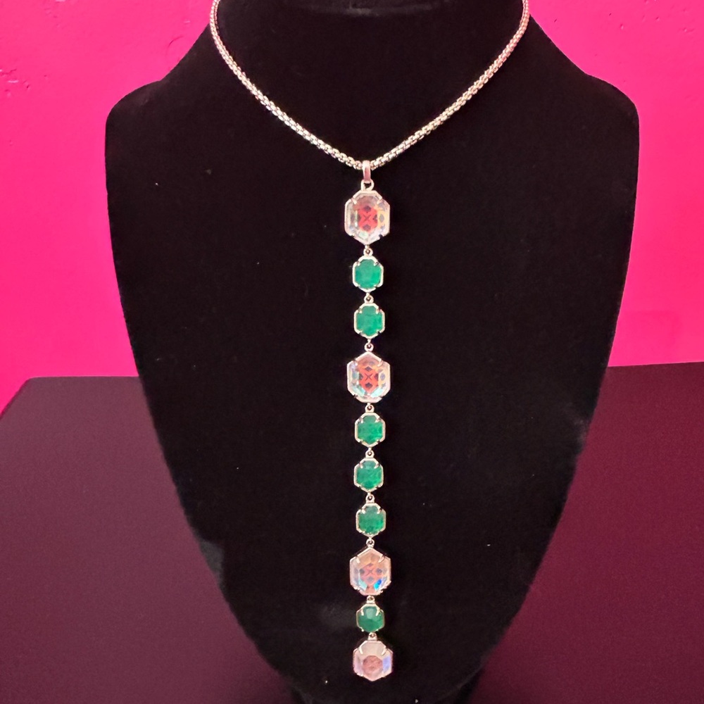 Kendra Scott Darrell Necklace in Gold with Green and Dichronic Glass